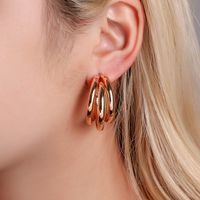 New Style Metal Three-layer Semicircle Cross Earrings Influx Of People Exaggerated Earrings Femininity Cold Wind C-type Earrings Wholesale Nihaojewelry main image 3