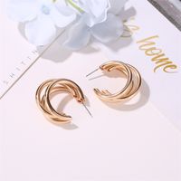 New Style Metal Three-layer Semicircle Cross Earrings Influx Of People Exaggerated Earrings Femininity Cold Wind C-type Earrings Wholesale Nihaojewelry main image 4