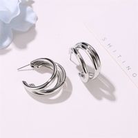 New Style Metal Three-layer Semicircle Cross Earrings Influx Of People Exaggerated Earrings Femininity Cold Wind C-type Earrings Wholesale Nihaojewelry main image 5