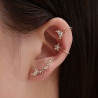 Earless Pierced Earrings Inlaid With Diamonds Stars And Moon 3 Sets Of Ear Clips Tide Earrings Earrings Wholesale Nihaojewelry main image 2