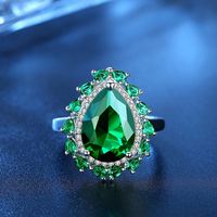 Fashion Simple Blue Color Allure New Drop-shaped Emerald Zircon Ring Wholesale Nihaojewelry main image 4