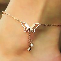 Rose Gold Titanium Steel Anklet Butterfly Tassel Anklet Women Barefoot Sandals Anklet Single Diamond Anklet Wholesale Nihaojewelry main image 1