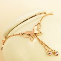 Rose Gold Titanium Steel Anklet Butterfly Tassel Anklet Women Barefoot Sandals Anklet Single Diamond Anklet Wholesale Nihaojewelry main image 4