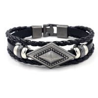 Joyería De Moda Hombres Hebilla Tejida Pulsera De Cuero De Vaca Geométrica Pulsera De Cuero De Diamantes Al Por Mayor Nihaojewelry sku image 1