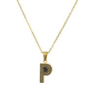 New Stainless Steel Gold-plated Black Line 26 Letter Necklace Simple Gold English Titanium Steel Pendant Wholesale Nihaojewelry sku image 16