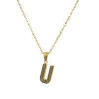 New Stainless Steel Gold-plated Black Line 26 Letter Necklace Simple Gold English Titanium Steel Pendant Wholesale Nihaojewelry sku image 47