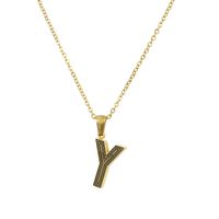 New Stainless Steel Gold-plated Black Line 26 Letter Necklace Simple Gold English Titanium Steel Pendant Wholesale Nihaojewelry sku image 51
