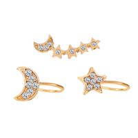 Earless Pierced Earrings Inlaid With Diamonds Stars And Moon 3 Sets Of Ear Clips Tide Earrings Earrings Wholesale Nihaojewelry sku image 1