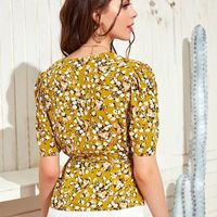 Summer New Women's New V-neck Printed High Waist Yellow Floral Top Wholesale Nihaojewelry main image 5