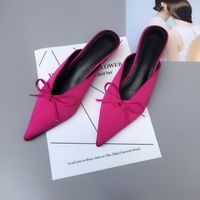 Summer New Korean Pointed Fashion Wild Half Slippers Thin Heel Bow Sandals Wholesale Nihaojewelry sku image 1
