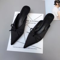 Summer New Korean Pointed Fashion Wild Half Slippers Thin Heel Bow Sandals Wholesale Nihaojewelry sku image 6