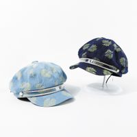 Hat Blue Denim Beret British Retro Summer Embroidery Wholesale Nihaojewerly main image 6