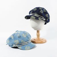 Hat Blue Denim Beret British Retro Summer Embroidery Wholesale Nihaojewerly main image 4
