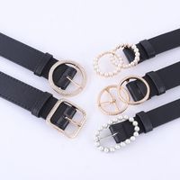 Fashionable Combination Ladies Black Belt Inlaid Rhinestone Pearl Buckle High-end Belt Spot Wholesale Nihaojewelry main image 2