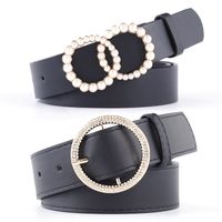 Fashionable Combination Ladies Black Belt Inlaid Rhinestone Pearl Buckle High-end Belt Spot Wholesale Nihaojewelry main image 3