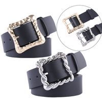 New Fashion Black Wide Belt Retro Combination Gold And Silver Buckle Geometric Square Buckle Concave Belt Wholesale Nihaojewelry main image 1