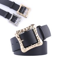 New Fashion Black Wide Belt Retro Combination Gold And Silver Buckle Geometric Square Buckle Concave Belt Wholesale Nihaojewelry main image 4