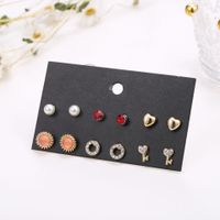 6 Pairs Of Combination Earrings New Diamond Earrings Golden Ear Jewelry Wholesale Nihaojewelry sku image 11