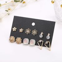 6 Pairs Of Combination Earrings New Diamond Earrings Golden Ear Jewelry Wholesale Nihaojewelry sku image 12