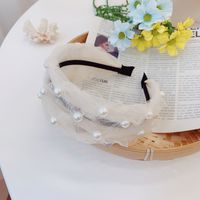 Koreanische Version Des Perlen-breit Kanten Plissierten Stirnbandes Mode Neue Mesh-stirnband-druck Freigabe main image 4