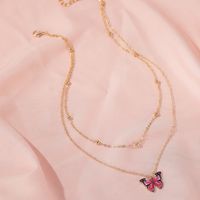 Hot Sale Retro Double-layer Bead Butterfly Necklace Fantasy Color Butterfly Clavicle Chain Women main image 4