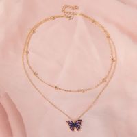 Hot Sale Retro Double-layer Bead Butterfly Necklace Fantasy Color Butterfly Clavicle Chain Women main image 5