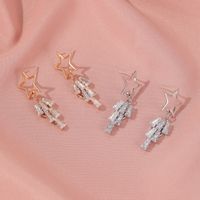 Korea Selling Super Fairy Sweet Long Pentagram Earrings Stars Tassel Crystal Zircon Earrings Wholesale Nihaojewelry main image 3