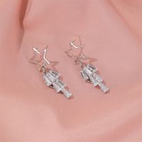 Korea Selling Super Fairy Sweet Long Pentagram Earrings Stars Tassel Crystal Zircon Earrings Wholesale Nihaojewelry main image 5