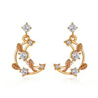 Korea New Sweet Diamond Moon Earrings Simple Leaves Lolita Exquisite Fairy Earrings Wholesale Nihaojewelry sku image 1