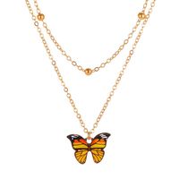 Hot Sale Retro Double-layer Bead Butterfly Necklace Fantasy Color Butterfly Clavicle Chain Women sku image 1