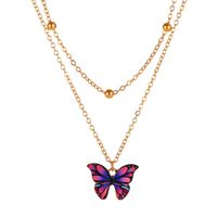 Hot Sale Retro Double-layer Bead Butterfly Necklace Fantasy Color Butterfly Clavicle Chain Women sku image 3