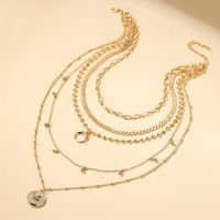 New Style Bohemian 5 Layer Necklace Fashion Multi-layer Gold-plated Moon Pendant Necklace Wholesale Nihaojewelry main image 4