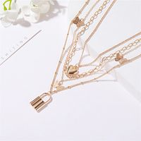 New Necklace 4 Layer Metal Butterfly Necklace Ladies Retro Love Lock Multi-layer Necklace Wholesale Nihaojewelry main image 3