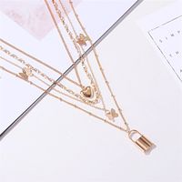 New Necklace 4 Layer Metal Butterfly Necklace Ladies Retro Love Lock Multi-layer Necklace Wholesale Nihaojewelry main image 4