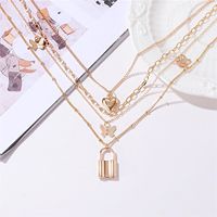 New Necklace 4 Layer Metal Butterfly Necklace Ladies Retro Love Lock Multi-layer Necklace Wholesale Nihaojewelry main image 5