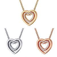 New Necklace Double Love Necklace Full Diamond Hollow Crystal Double Heart Pendant Clavicle Chain Jewelry Wholesale Nihaojewelry main image 1
