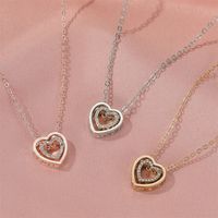 New Necklace Double Love Necklace Full Diamond Hollow Crystal Double Heart Pendant Clavicle Chain Jewelry Wholesale Nihaojewelry main image 3