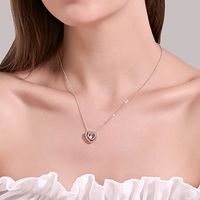 New Necklace Double Love Necklace Full Diamond Hollow Crystal Double Heart Pendant Clavicle Chain Jewelry Wholesale Nihaojewelry main image 6