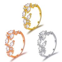 New Ring Fashion Simple Open Crystal Leaf Ring Inlaid Zircon Leaf Ring Wholesale Nihaojewelry main image 1
