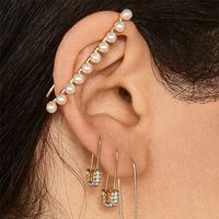 Fashion Needle Earrings Diamond Pearl Brooch Double Wearing Paper Clip Earrings Wholesale Nihaojewelry main image 1
