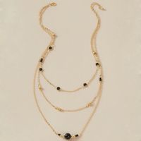 جديد أزياء الأسود الخرزة قلادة الإبداعية الماس مجموعة سلسلة الأرز حبة متعدد الطبقات قلادة الجملة Nihaojewelry main image 5