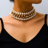 Creative Jewelry Fashion Exaggerated Imitation Pearl Multi-layer Necklace Simple Chain Wholesale Nihaojewelry main image 1