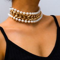 Creative Jewelry Fashion Exaggerated Imitation Pearl Multi-layer Necklace Simple Chain Wholesale Nihaojewelry main image 3