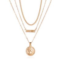 Nouveau Rétro Multicouche Collier Trois Couches Disque Collier Pendentif Chaîne En Alliage Chaîne De Clavicule En Gros Nihaojewelry sku image 1