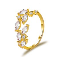 New Ring Fashion Simple Open Crystal Leaf Ring Inlaid Zircon Leaf Ring Wholesale Nihaojewelry sku image 1
