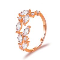 New Ring Fashion Simple Open Crystal Leaf Ring Inlaid Zircon Leaf Ring Wholesale Nihaojewelry sku image 3