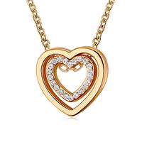 جديد قلادة مزدوجة الحب قلادة كامل الماس الجوف كريستال مزدوجة القلب قلادة الترقوة سلسلة مجوهرات الجملة Nihaojewelry sku image 1