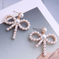 Boutique Korean Fashion Sweet Ol Bowknot Pearl Earrings Wholesale Nihaojewelry sku image 1