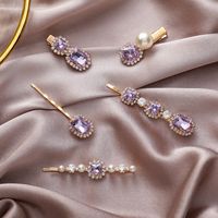 Romantic Star Purple Retro Sweet Purple Rhinestone Pearl Hairpin Bangs Clip Hairpin Wholesale Nihaojewelry main image 1