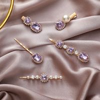 Romantic Star Purple Retro Sweet Purple Rhinestone Pearl Hairpin Bangs Clip Hairpin Wholesale Nihaojewelry main image 2